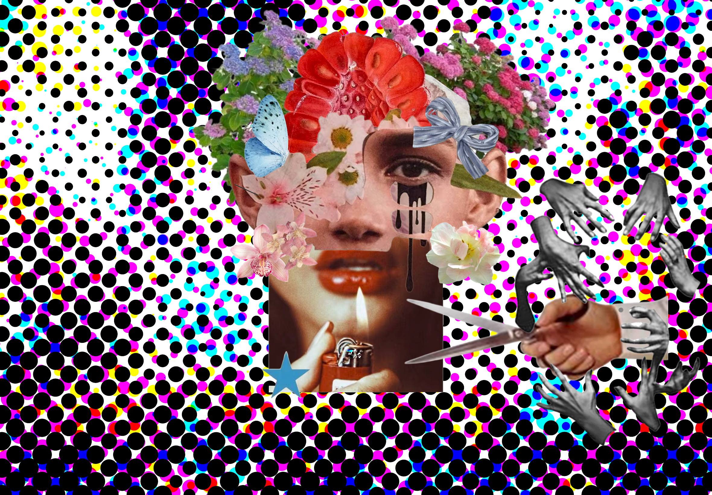 Interior screenshot from Amplify Verbal Exchanges Rekindle Yourself showing a collage scene with a figure cutting flame